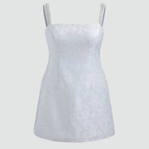 NWOT CIDER Womens Jacquard Floral Pearl Straps Mini Dress in Light Blue Size XS